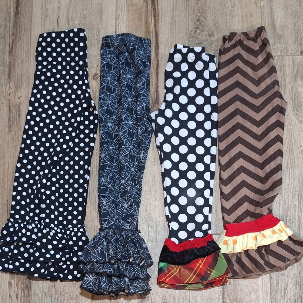 #1840 4 Pairs Boutique Polka Dot and Chevron Kids Leggings  Sz. 6